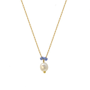 French Baroque Style Pearl Necklace With Blue Stone Teardrop Clavicle Chain For Women Daily Wear 316 Stainless Steel - Product Image 5