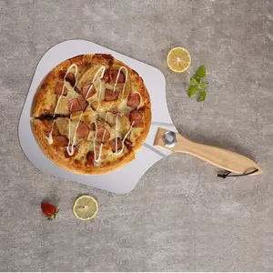 알루미늄 피자 껍질 나무 손잡이 피자 삽 알루미늄 스페이드 베이킹 수제 피자 빵 주방 베이킹 도구