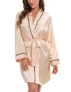 Женские атласные халаты больших размеров, шелковистые халаты кимоно, пижамы больших размеров