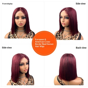 วิกผมบ๊อบสั้นตรงแบบลูกไม้ด้านหน้าสำหรับผู้หญิงยุโรปและอเมริกา ทำจากผมแท้ทั้งหัว ถักทออย่างละเอียดด้วยมือ สามารถดัดและย้อมสีได้ - Product Image 4