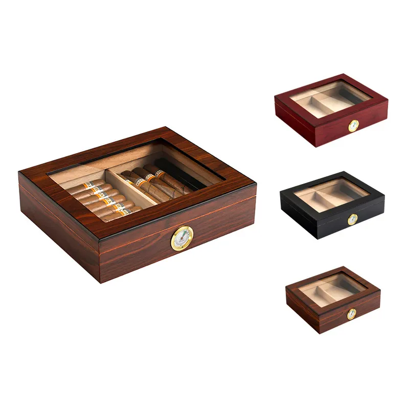 New Piano Lacquer Import Cedar Wood Drawers Cubic Shape Black Humidor Wood Cigar Box