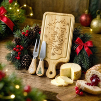Ensembles de planches à fromage en bambou personnalisables, coffret de Noël, mini planche à découper avec couteau à fromage, motif arbre de Noël