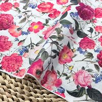 Tissu naturel tissé sur mesure, certifié Oeko-Tex, en mélange de lin/coton biologique texturé, imprimé de motifs floraux estivaux, pour vêtements d'été