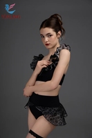 Costume lyrique élégant pour femmes adultes, haut court plissé élégant, short flexible, vêtements de scène et de danse