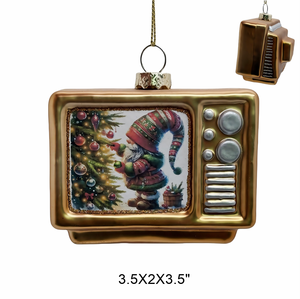 Adorno Navideño de Televisión Vintage, Figura de Televisión Retro con Estampados de Gnomo de Santa Claus para Decoración Navideña del Árbol de Navidad - Product Image 4