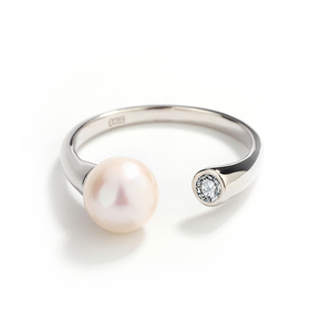 KAMMY Bagues en argent sterling 925 et platine, ajustables, avec perles d'eau douce de 7,5-8 mm et zircon délicat, bijoux de mode personnalisés en gros - Product Image 4