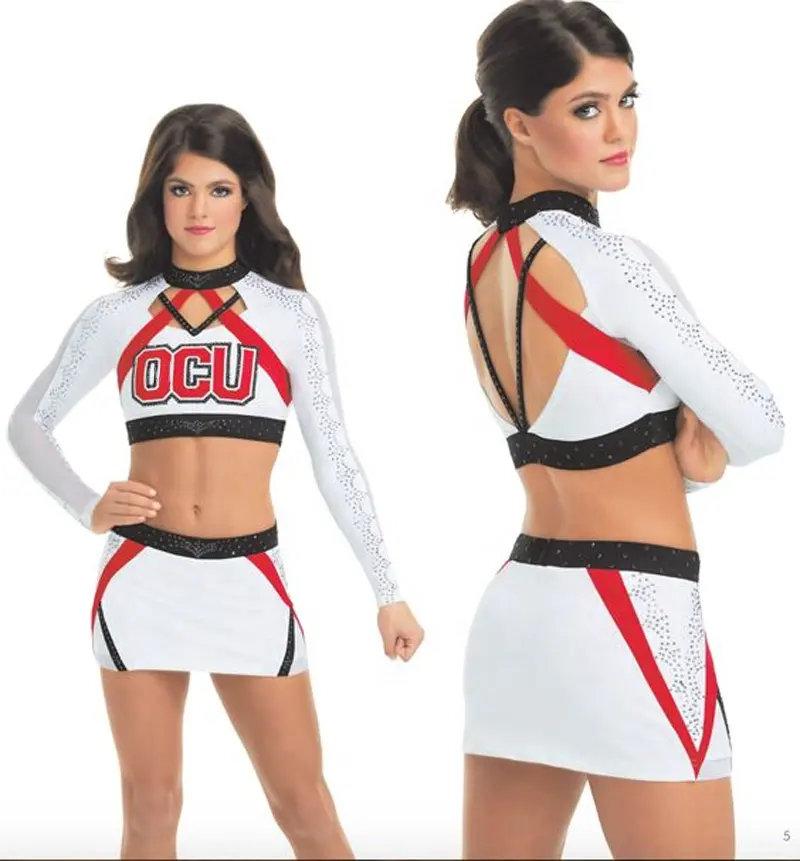 High Quality Cheerleading Uniforms Long Sleeves Crop Top And Skirt With Short