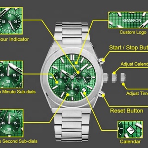 Reloj Cronógrafo de Cuarzo para Hombre, Movimiento Japonés, Acero Inoxidable, 100M Resistente al Agua, Correa de Cuero, Reloj Personalizado de Moda - Product Image 4