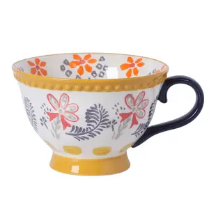 Taza de cerámica de estilo étnico, taza Retro pintada a mano, creativa, Ins, flor, café, té, té, leche, cereales