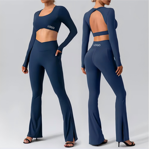 Top Deportivo Corto Reversible para Mujer, Talla Grande, Espalda Descubierta, para Gimnasio, Fitness, Yoga, Corte en V, Pierna Ancha con Cintura Ajustable, OEM/ODM - Product Image 1