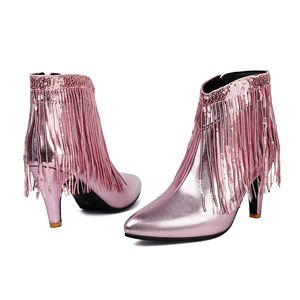Botines Negros de Tacón de Aguja con Punta Fina, Decoración de Borlas y Lentejuelas, Cierre de Cremallera, Tendencia de Moda, Envío Directo - Product Image 2