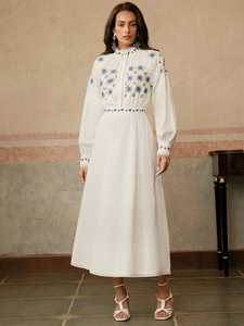 Vestido Ucraniano Largo de Verano con Cuello Alto, Manga Corta, Informal, de Algodón Blanco, Bordado a Máquina, para Mujer, 2025 - Product Image 6