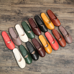 Zapatos de Mujer Hechos a Mano con Cuero Genuino, Estilo Mori Girl, Retro, Planos, Sin Cordones, Tallas Grandes, con Flores, para Verano, Directo de Fábrica - Product Image 1