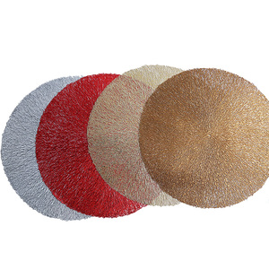 Best Seller PVC Die Cut Folded <strong>Placemats</strong> Woven Silver <strong>Red</strong> Gold Scribed Line Design Wholesale Carton Packed Plastic Place Mats - Product Image 1