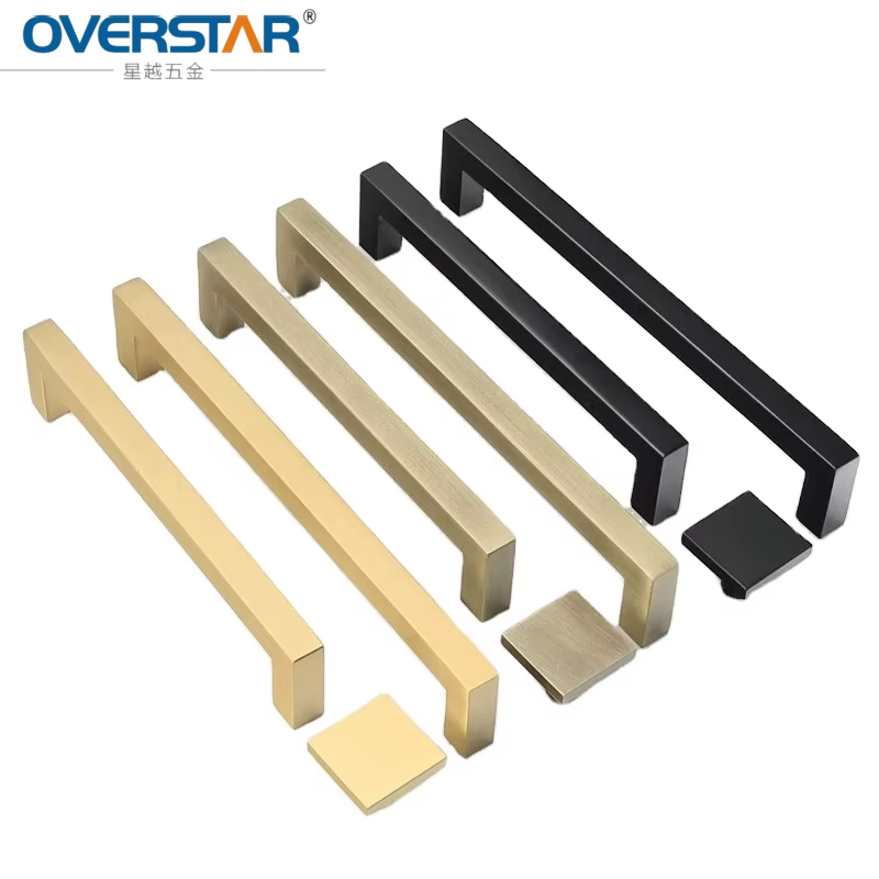 Modern Brushed Gold Solid Zinc Alloy Square Cabinet Handles Custom Kitchen Drawer Pulls Furniture Hardware Factory Wholesale