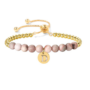 Bracelet en perles de pierre zèbre rose avec pendentif lettre anglaise en <span class=keywords><strong>hématite</strong></span> dorée, chaîne réglable en acier inoxydable - Product Image 6