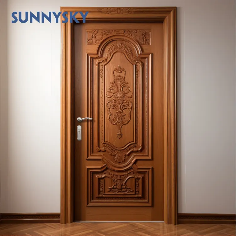 Sunnysky pintu kayu padat XXXXL desain terbaru Panel gambar ruang Interior MDF pintu utama untuk rumah untuk kamar tidur kamar mandi