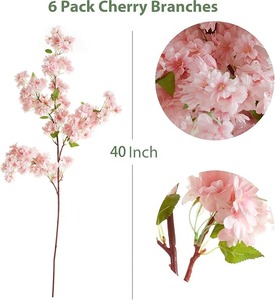 6 Rami <span class=keywords><strong>di</strong></span> Fiori <span class=keywords><strong>di</strong></span> Ciliegio Artificiali, Composizione Floreale Alta in Seta per Decorazioni Casa e Centrotavola Matrimonio (Rosa) - Product Image 2