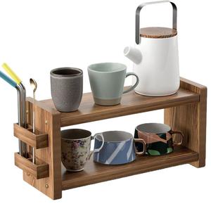 Wooden <b>Spice</b> <b>Rack</b> Double Layer Kitchen Storage Organizer With Utensil Holder <b>For</b> Seasoning <b>Jars</b> And Spoons - Product Image 3