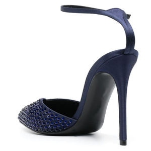 Chaussures à talons aiguilles en satin <span class=keywords><strong>bleu</strong></span> <span class=keywords><strong>marine</strong></span> pour femmes, bout pointu, ornées de cristaux, luxe léger, élégantes, pour <span class=keywords><strong>mariage</strong></span>, gala, soirée, chaussures haut de gamme, vente en gros - Product Image 3