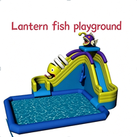 Parc aquatique gonflable commercial à thème Poulpe Bob l'éponge Éléphant Poisson-lanterne avec toboggan et piscine pour parc d'attractions
