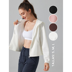 Chaqueta Casual Deportiva Ligera y Transpirable con Capucha y Cierre para Mujer, Blanca, Tallas S, M, L - Product Image 1