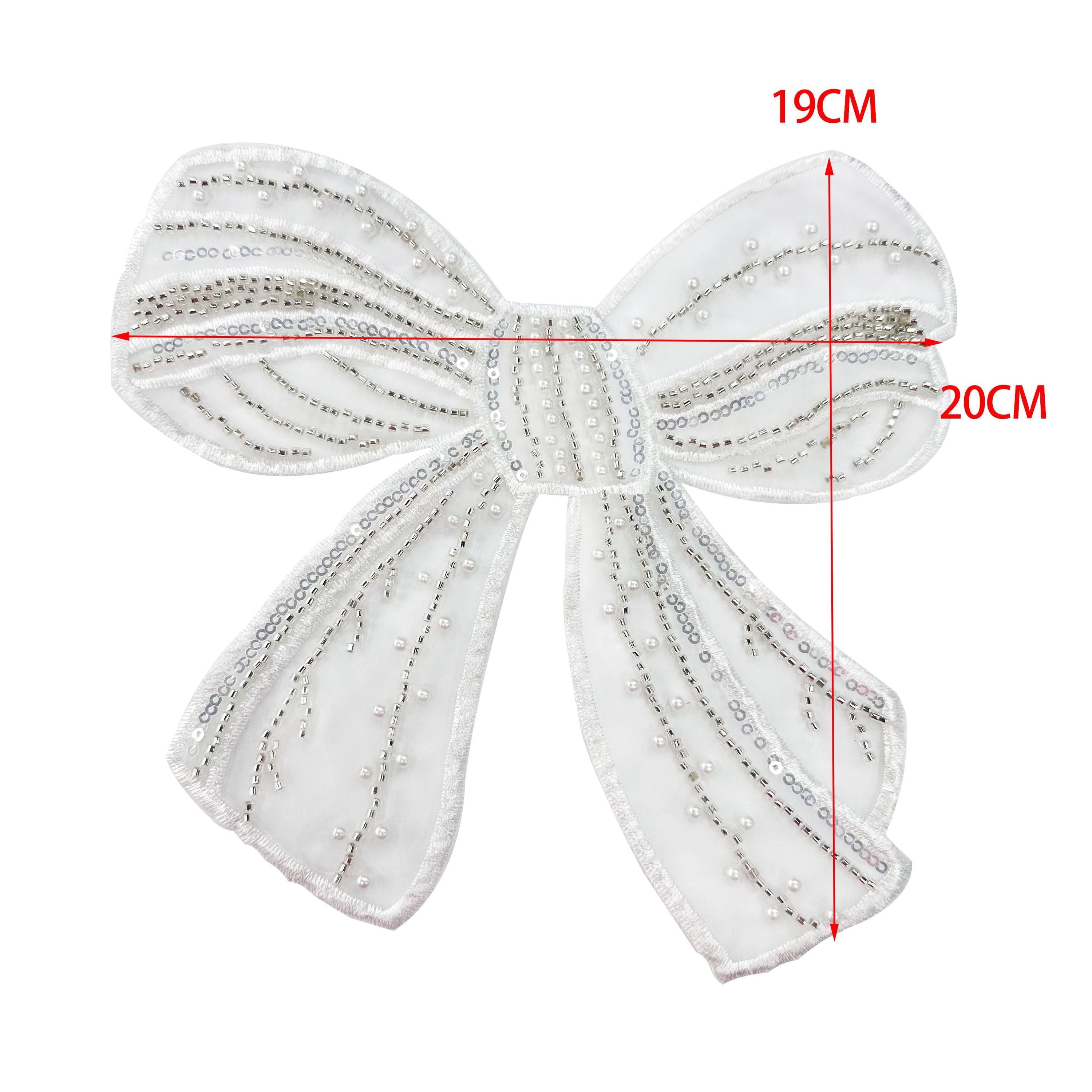 In Stock White Bead Sequin Lace Bow Patch DIY Clothing  display picture 1