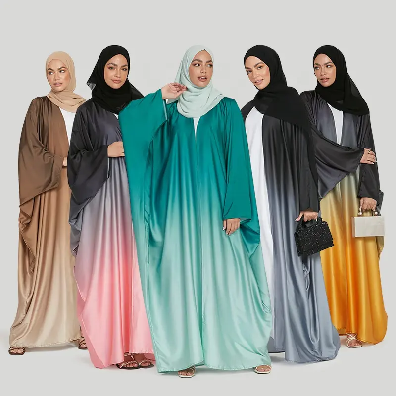 Gradient loose farasha abaya custom modest batwing sleeve open abaya muslim women ombre bisht kimono