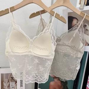 Soutien-gorge camisole dos nu en dentelle style français pour femme, blanc laiteux, polyester/coton, coussinets non amovibles, coupe ajustée, respirant - Product Image 4
