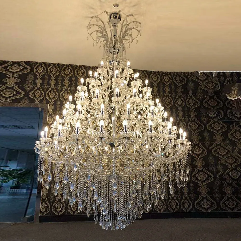 Design elegante personalizzato grande hotel candela dorata lusso k9 lampadario di cristallo luci