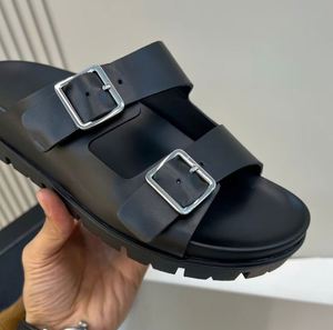 Sandalias de Lujo de Marca Premium con Doble Botón, Diseño Bocken, Suela Negra Brillante y Tacón Plano, Sandalias de Una Sola Tira para el Verano - Product Image 4