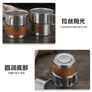 Taza de Café de Acero Inoxidable Elephant 304 con Agarre de Madera, Taza Portátil para Acampar al Aire Libre, Diseño Minimalista Ligero - Product Image 4