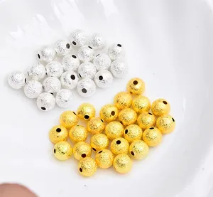 100 Stück/Beutel Stardust lose modische runde plattierte lockere Kupfer-Frost-Abstandsperlen thailändische rohe Messing-kleine Perle alle Arten von Perlen