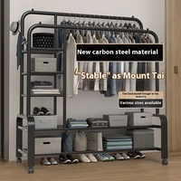 Porte-manteau double sur pied avec double rangée de cintres pour usage intérieur, étagère à linge mobile