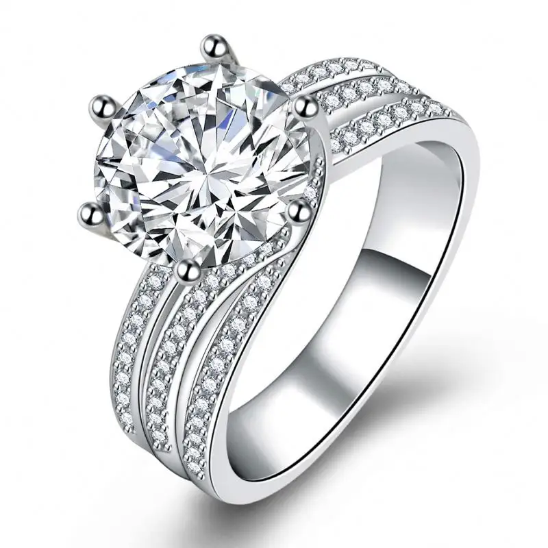 High Grade Zircon Engagement Ring Rotating Full Diamond Classic Six Claw Rings