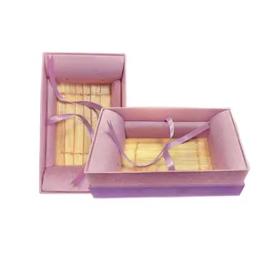 Caja de embalaje de regalo con impresión personalizada, caja de té de bambú hecha a mano con tapa, color púrpura natural, venta al por mayor
