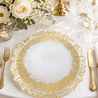 Assiette de présentation en verre doré pour fête vente en gros Dentelle argentée irrégulière sous-assiette en or rose