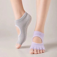 Chaussettes de yoga antidérapantes à cinq doigts et talon ouvert pour femmes, chaussettes de fitness pour l'entraînement