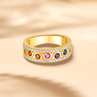 Bague large en argent sterling 925 plaqué or avec pierres précieuses arc-en-ciel 7 chakras, micro-sertie de zircone cubique, bijou spirituel de guérison pour le yoga