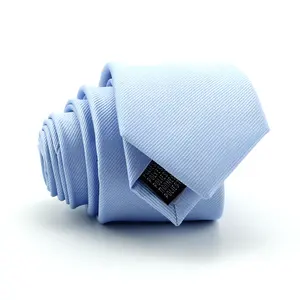 Corbatas de cuello para hombre de Color sólido clásico delgado de fabricante de China en poliéster azul cielo tejido al por mayor corbata para hombre azul