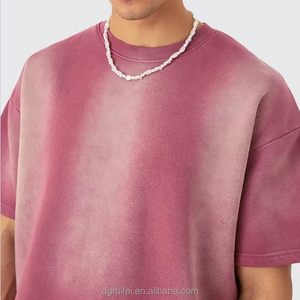 Maglietta squadrata personalizzata Oversize con stampa di seta <span class=keywords><strong>a</strong></span> mezza manica pesante T-Shirt in pietra lavata con lavaggio acido sdrai da sole T-Shirt sbiancata da uomo - Product Image 2