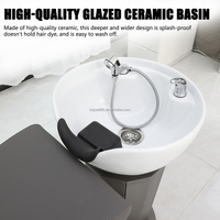 Lit de lavage de cheveux BoJue, mobilier de salon de coiffure, fauteuil de lavage semi-inclinable en cuir PU, lit de shampooing avec bol en céramique, équipement de salon