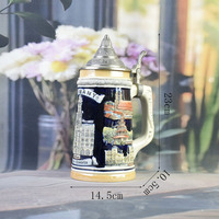 Chope à bière allemande en porcelaine 3D en relief avec couvercle en aluminium 850 ml Munich Rathaus Bavière Souvenir Oktoberfest Réutilisable