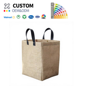 Custom Logo Natural Burlap <strong>Jute</strong> Linen Storage <strong>Bag</strong> Leopard Print Minimalist Tote <strong>Bag</strong> Leather Handles Featured Linen Fabric Medium - Product Image 1