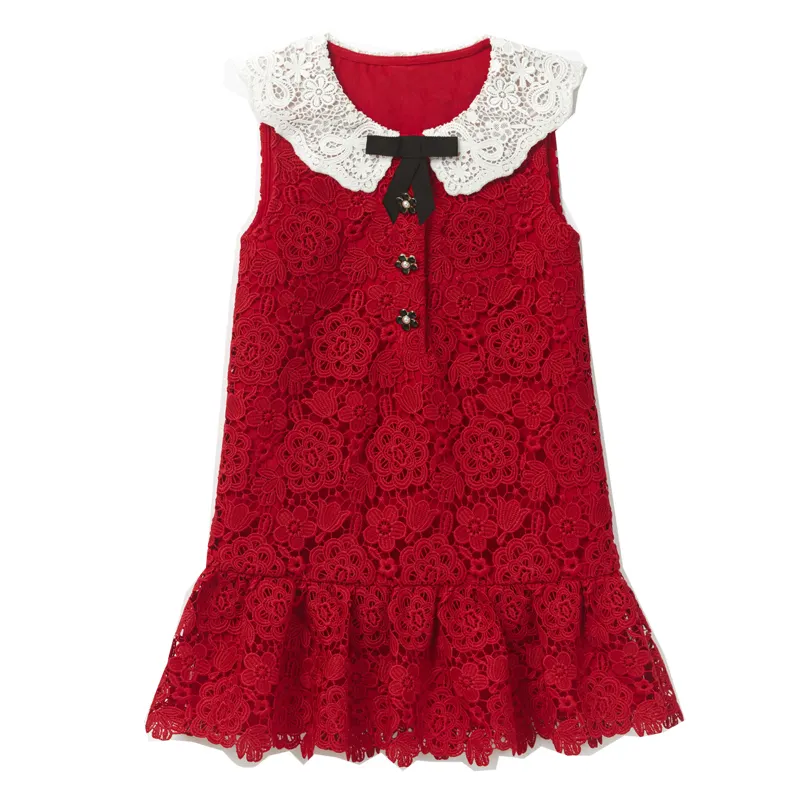 Abito da bambina con fiocco rosso per festa formale per festa top alla moda piccola fragranza felpata base di abbigliamento festivo di capodanno