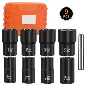 9PCS Bolt Nut Extractor Set, 1/2" Drive Impact Lug Nut Remover Socket Tool Wheel Lock Removal Kit