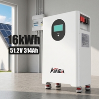 Batterie murale LiFePO4 16 kWh, design empilable, système de stockage d'énergie domestique mural, système de secours solaire, alimentation domestique