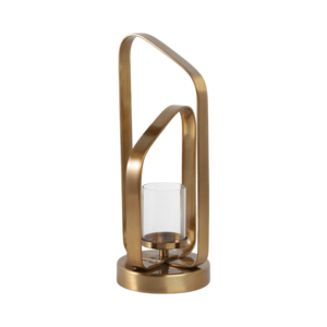 Portacandele in Metallo e Vetro Stile Hurricane, Elegante Decorazione per la Casa, Accento d'Arredo per Candele a Colonna da Tavolo - Product Image 2