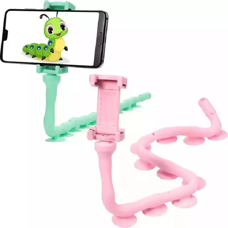 Suction Cup Phone Mount Clamp Creative Bracket Cartoon Cute Worm Lazy Cell Phone Holder Stand 360 Rotating Bendable Flexible
