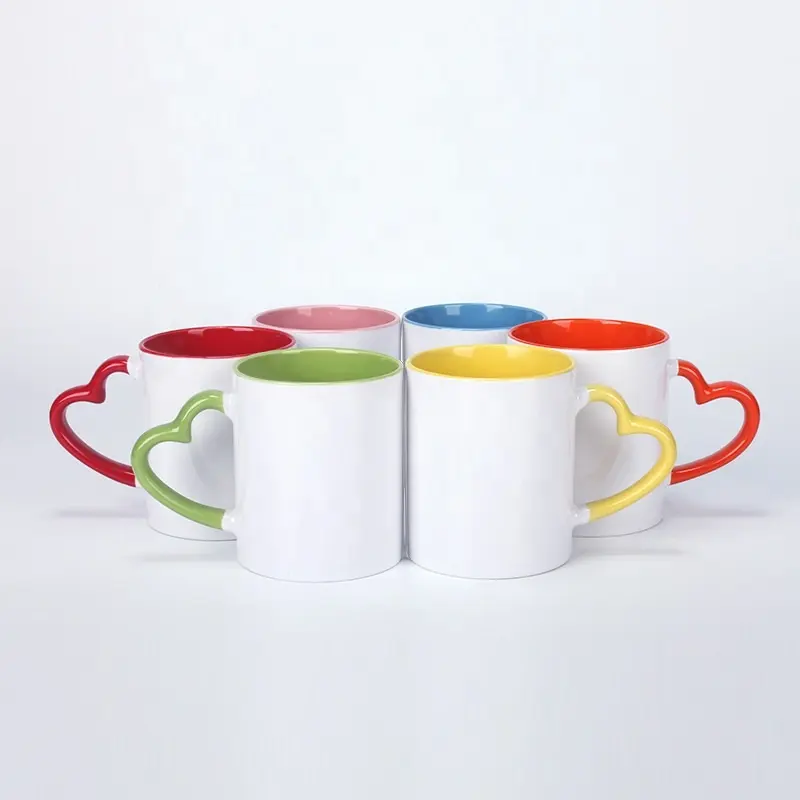 Custom Logo Mugs With Heart-shaped Handle 11oz Straight Ceramic Mugs Sublimation Mug Free Sample